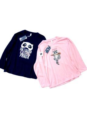 Set of 2 Vopmocld Girl's Cartoon Panda Pajamas Raccoon Long Sleeve Set Size L